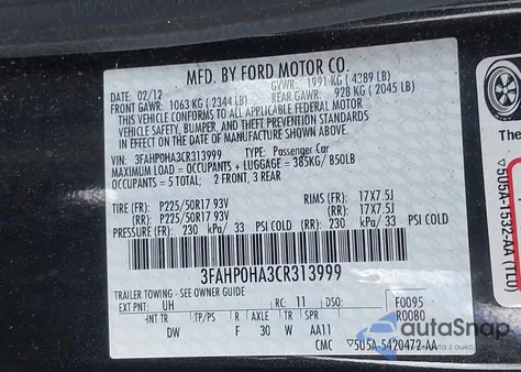 2012 Ford Fusion Se из США, поврежденный, VIN 3FAHP0HA3CR313999